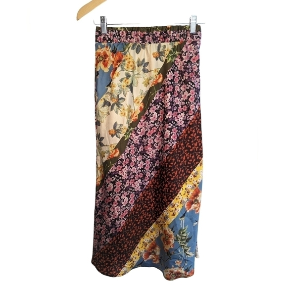Cliché Floral Patchwork Pattern Straight Multicolor Maxi Satin Skirt Size XS - Picture 2 of 11